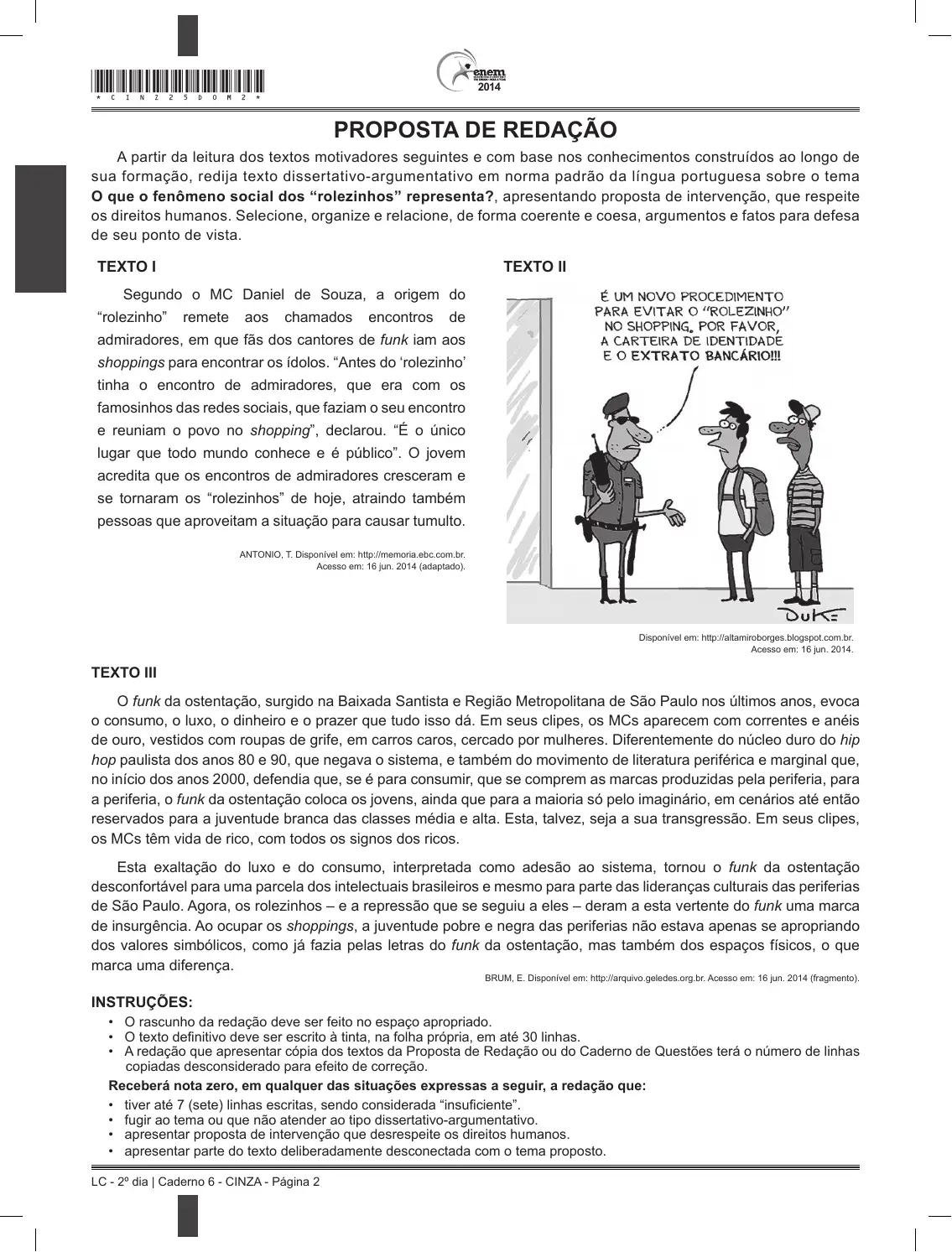 Proposta de redação do Enem 2014 (PPL), como no caderno da prova