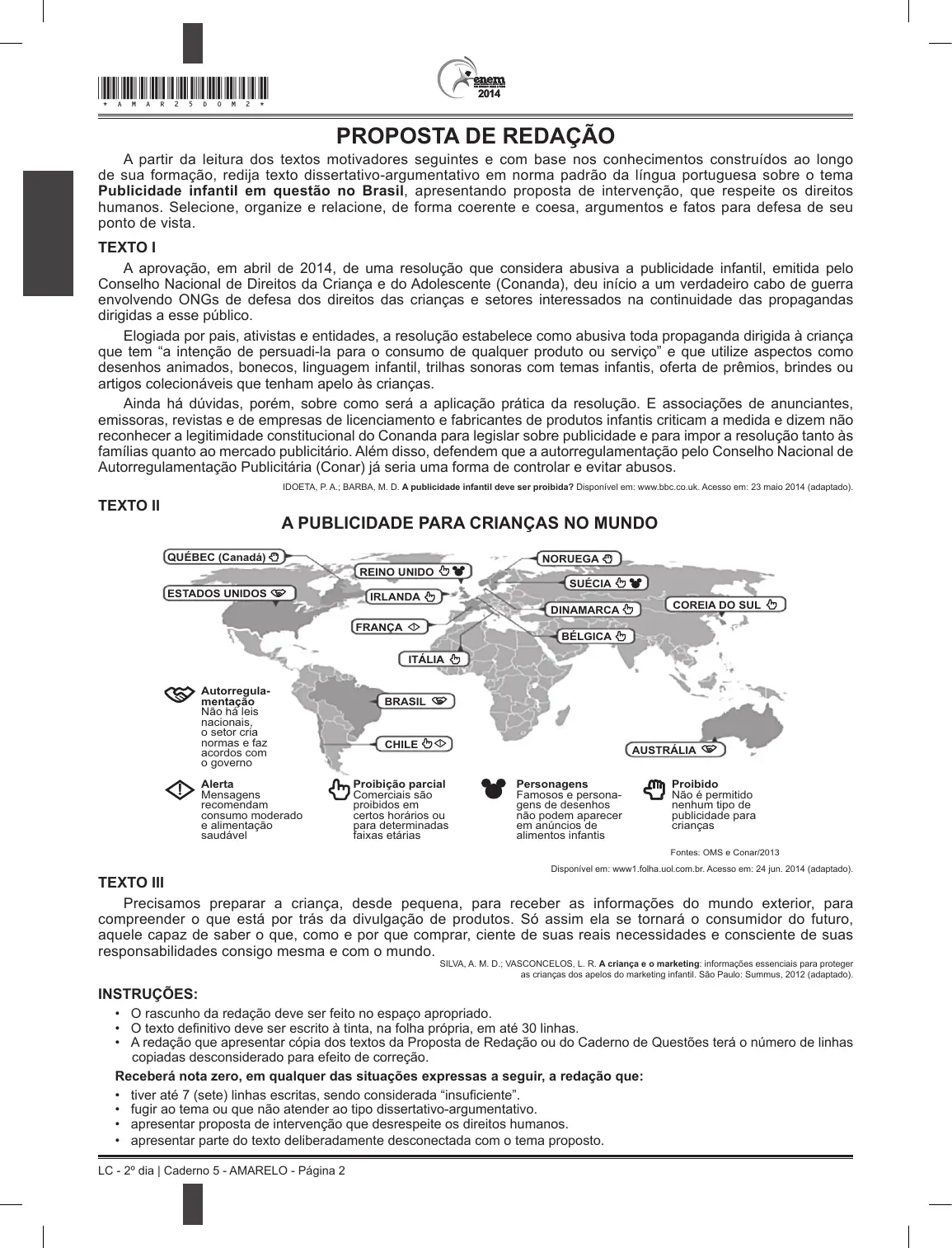 Proposta de redação do Enem 2014, como no caderno da prova