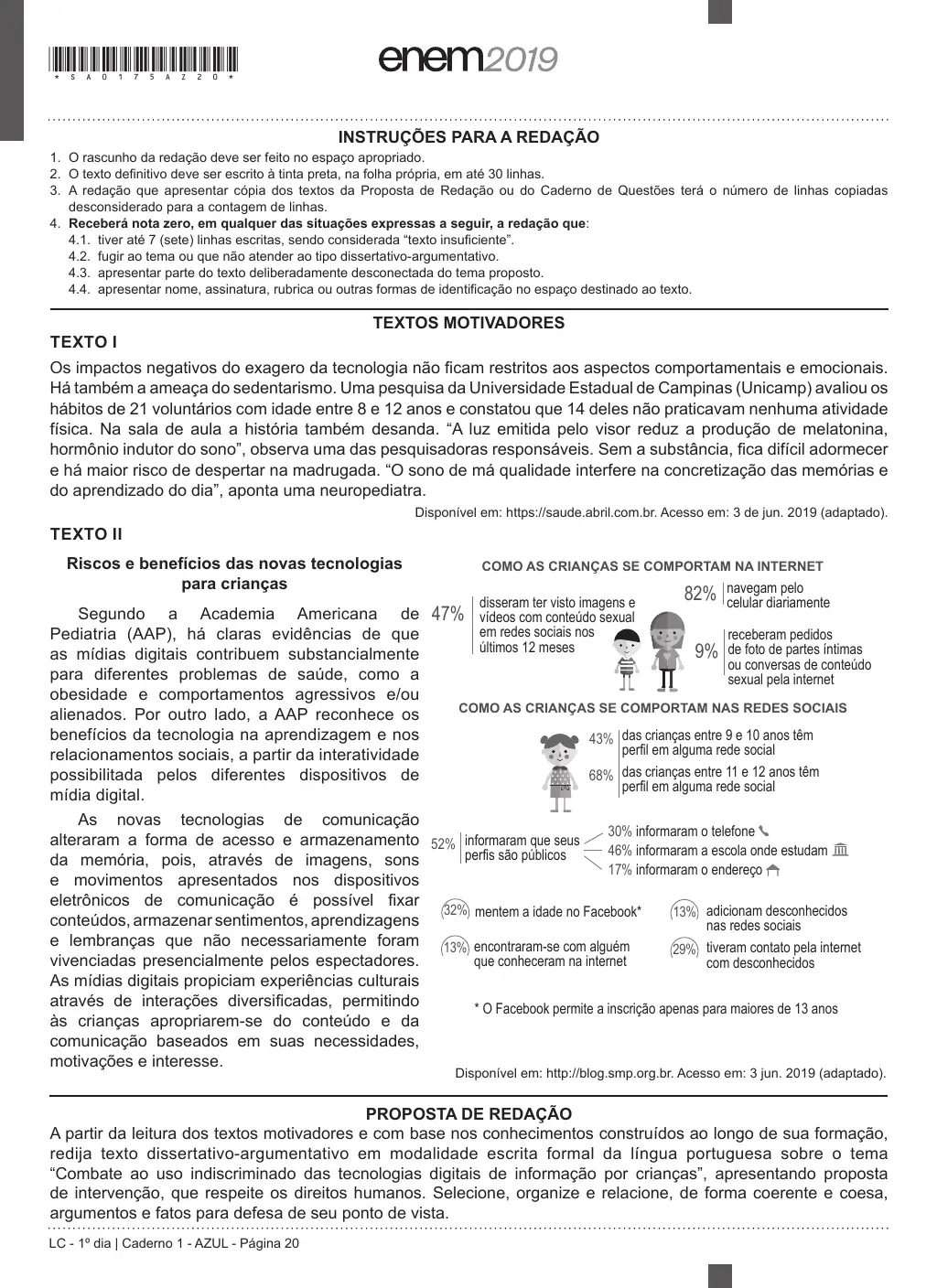 Proposta de redação do Enem 2019 (PPL), como no caderno da prova