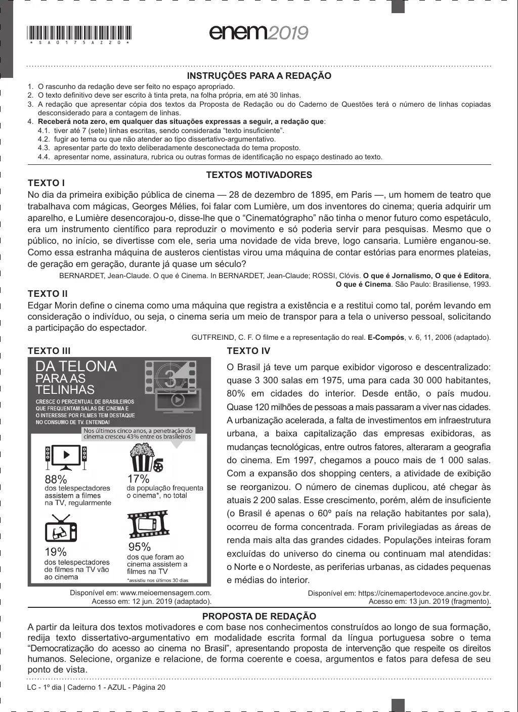 Proposta de redação do Enem 2019, como no caderno da prova