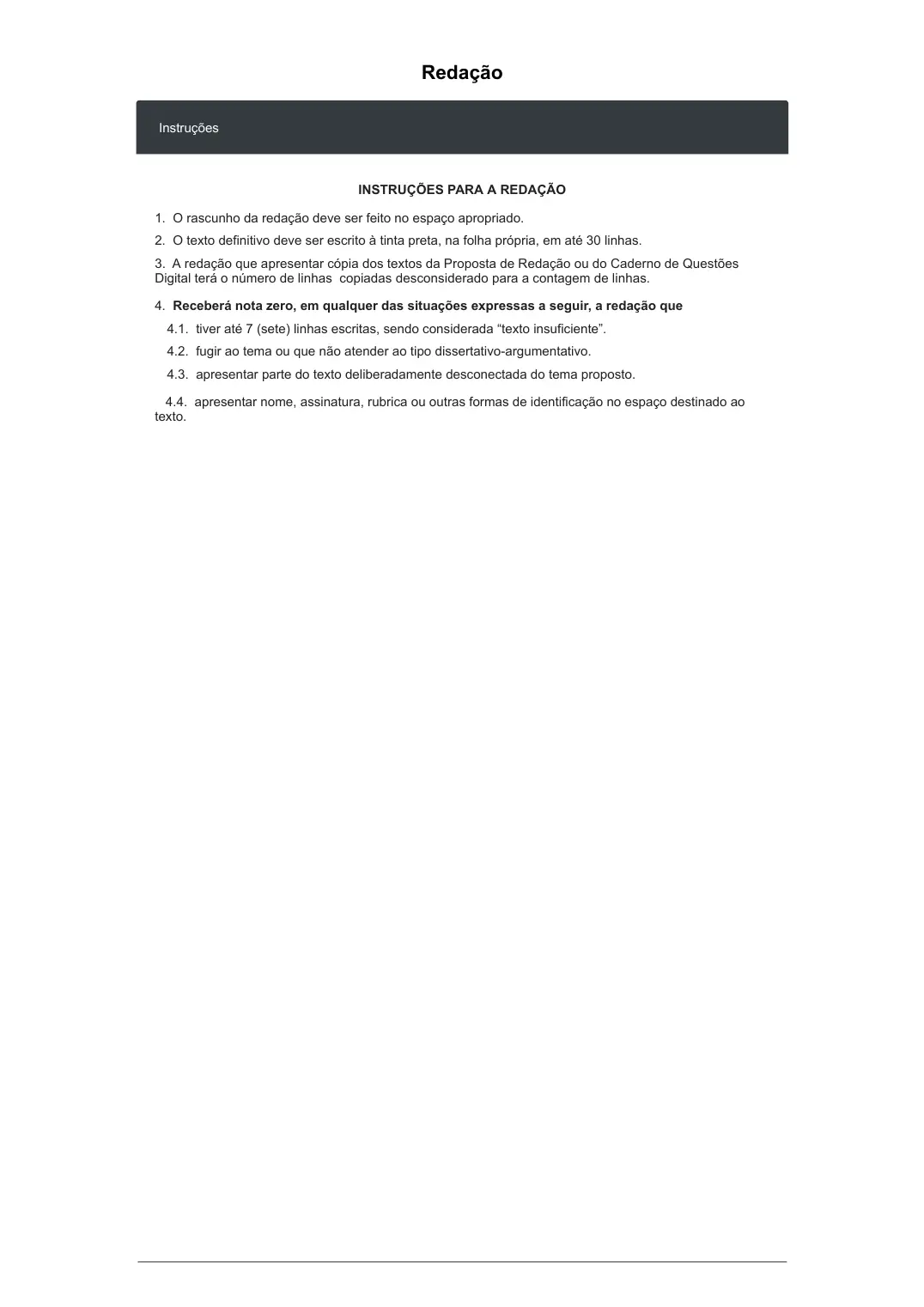 Proposta de redação do Enem 2020 (digital), como no caderno da prova