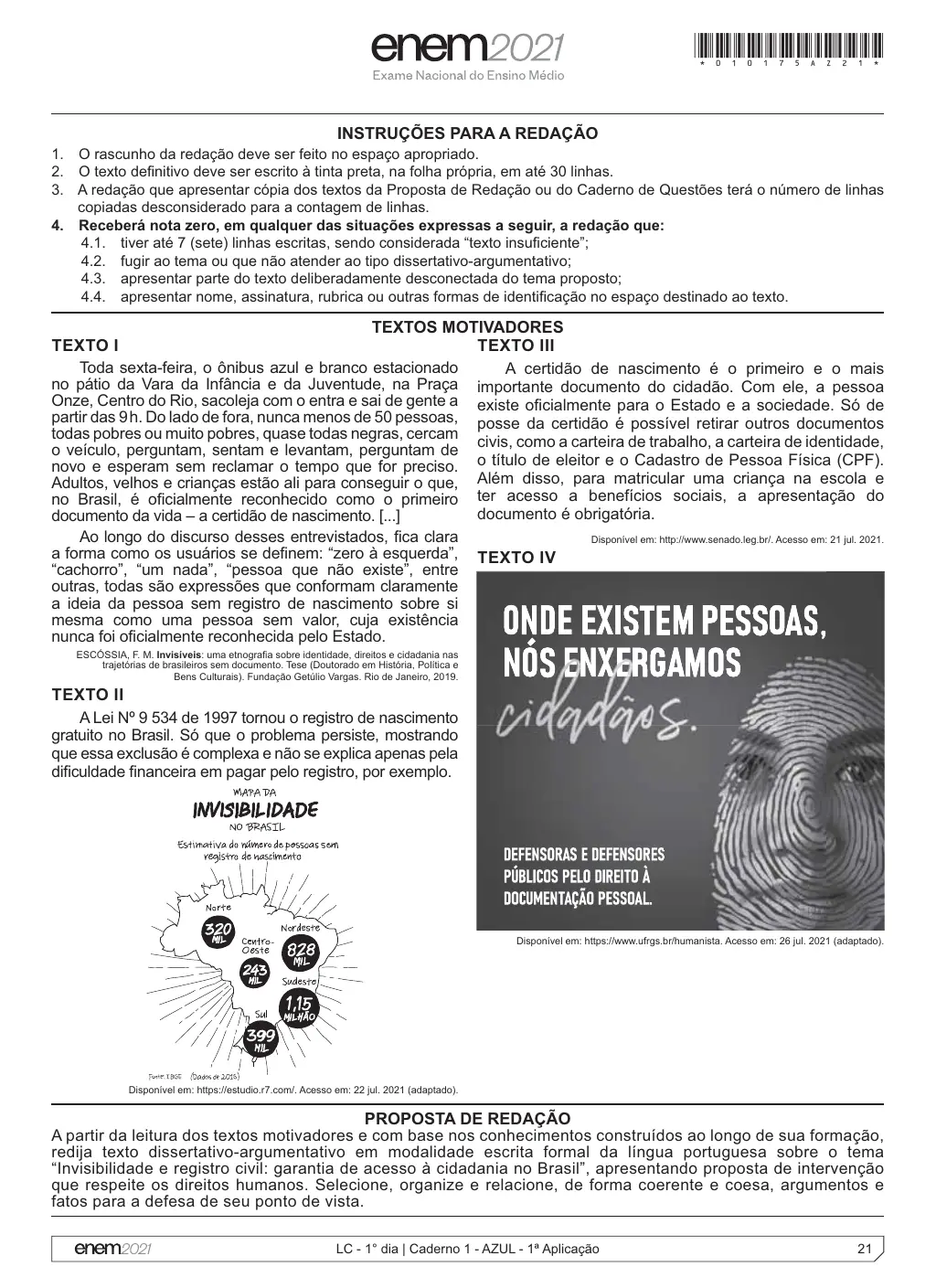 Proposta de redação do Enem 2021, como no caderno da prova