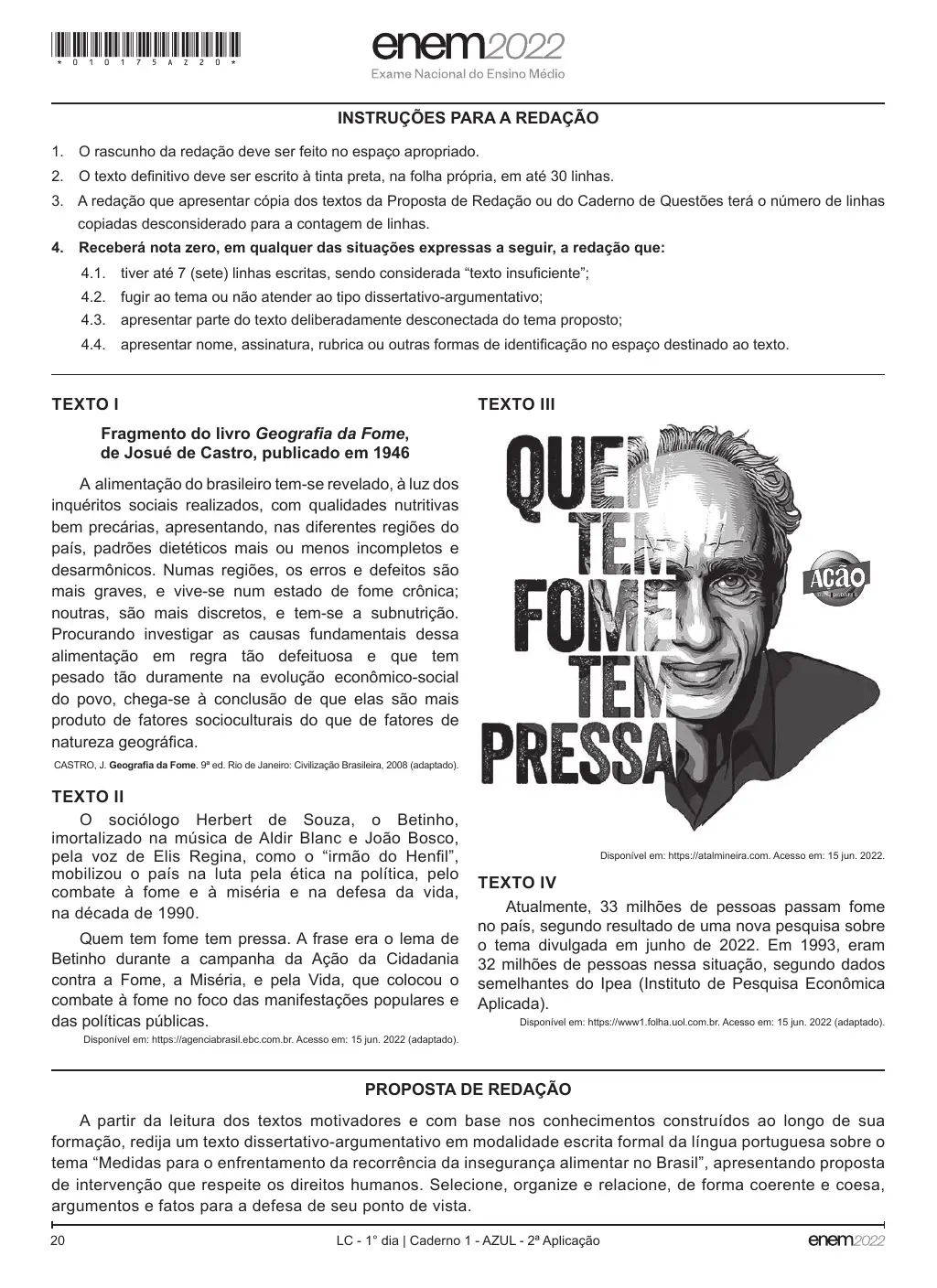 Proposta de redação do Enem 2022 (PPL), como no caderno da prova