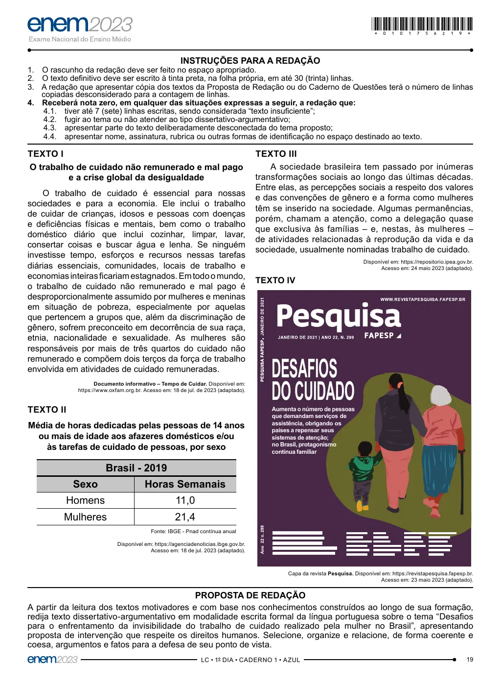 Proposta de redação do Enem 2023, como no caderno da prova