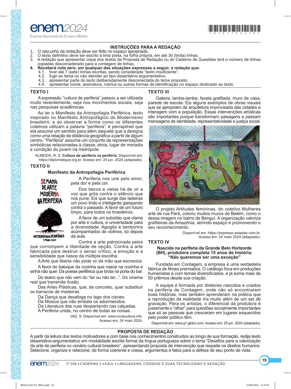 Proposta de redação do Enem 2024 (PPL), como no caderno da prova